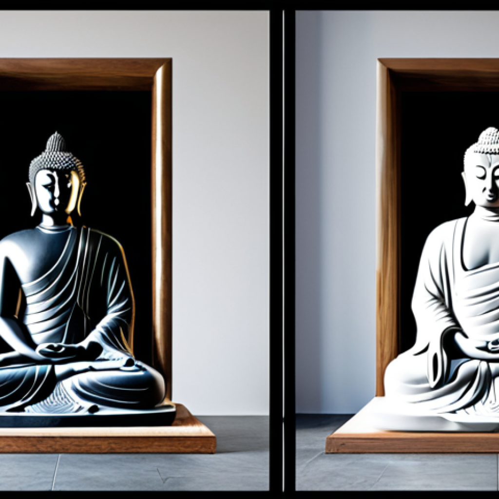 Okay, here are two Stable Diffusion XL image prompts based on the provided text, focusing on visualizing the core concepts of Buddhist principles for ego reduction in a safe and professional manner: