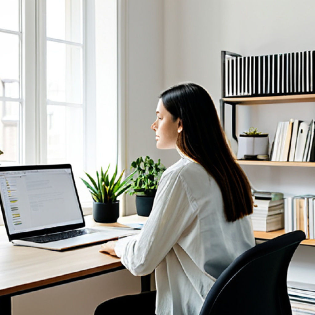 Decluttered Home Office**

"A serene and organized home office space, featuring a minimalist desk with a laptop and a single plant, surrounded by calming neutral tones, fully clothed person meditating in the background, bookshelf with carefully curated items, natural light streaming through a window, safe for work, appropriate content, fully clothed, professional, perfect anatomy, natural proportions, high quality."

**