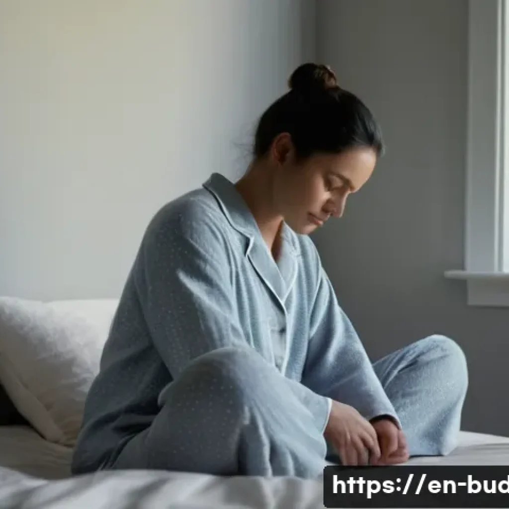 불교의 단순성 - A quiet winter morning pause: photorealistic scene of an adult (mid-30s, wearing soft cotton pajamas...