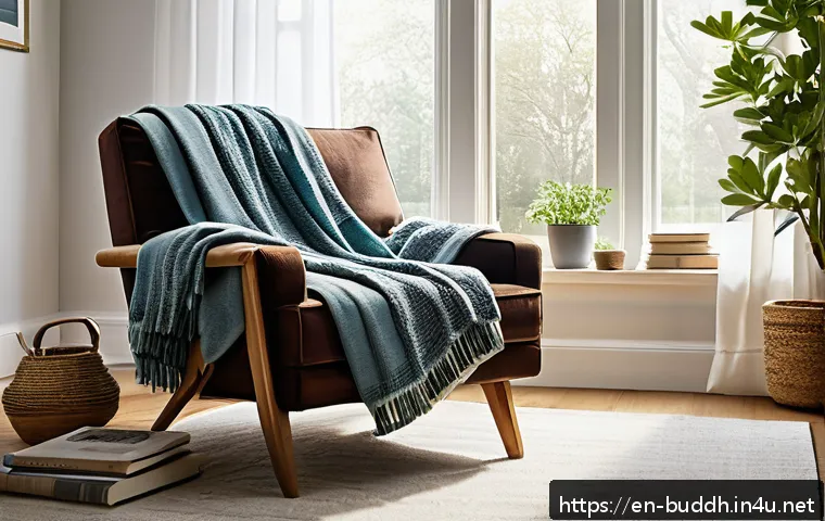 불교의 현대적 해석 - A serene indoor scene showing a cozy corner of a modern living room bathed in warm natural sunlight ...