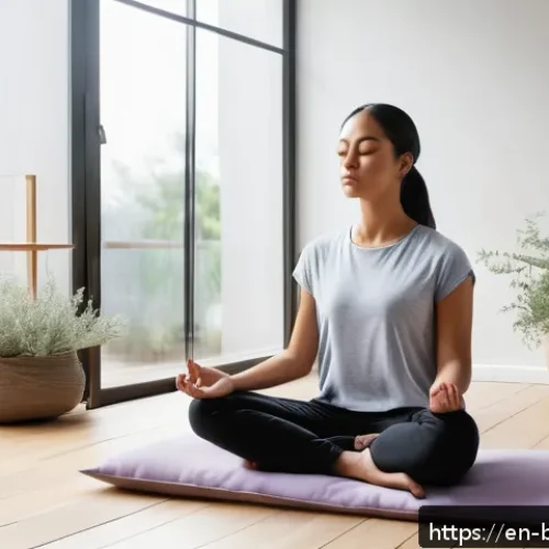 Home 31 위빠사나 명상 - A serene indoor meditation space bathed in soft natural light from a large window, featuring a comfo...